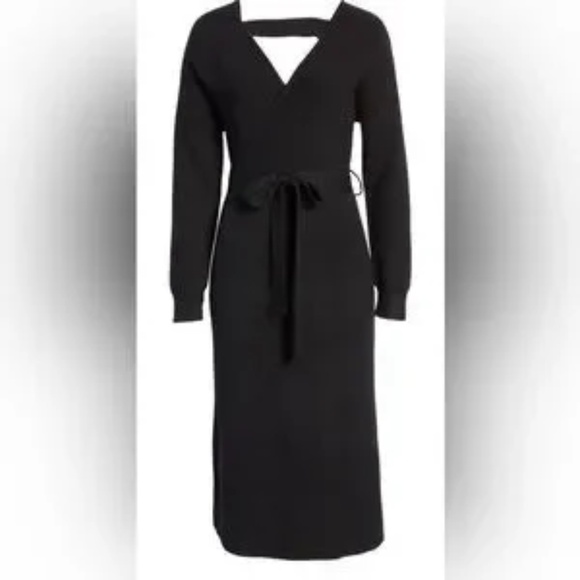 Vici Dresses & Skirts - NWT Vici Collection Drape Long Sleeve Wrap Sweater Dress In Black - size M